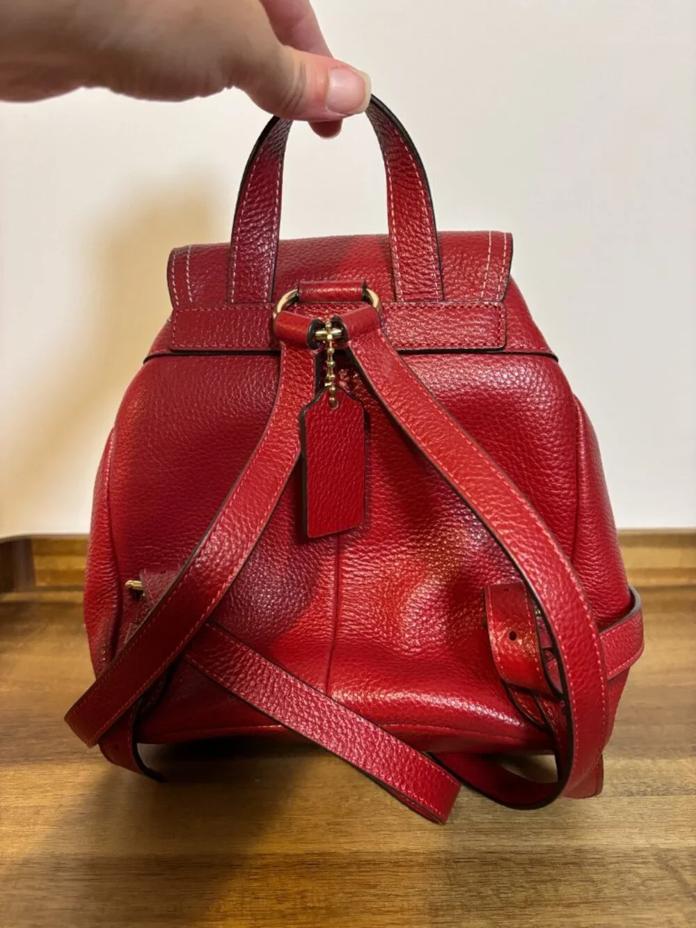 Coach Pennie 22 Red Pebbled Leather Mini Backpack